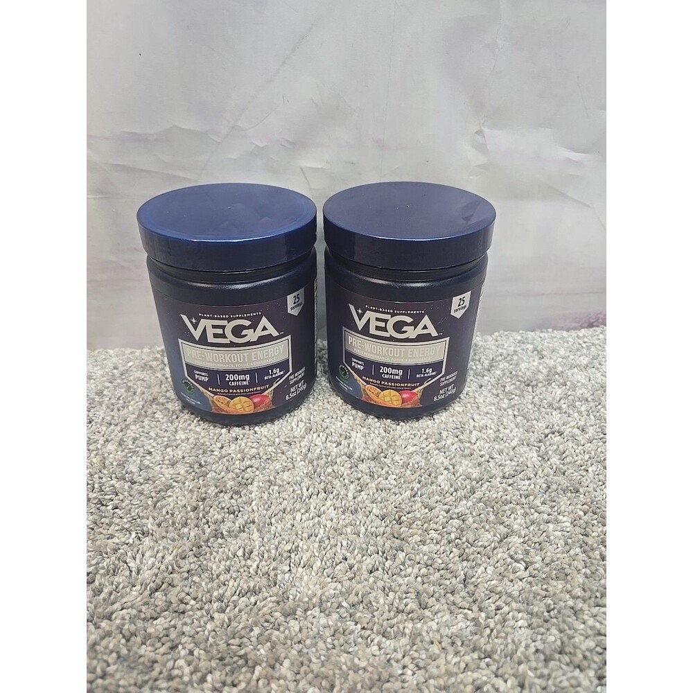 Lot Of 2 Vega Pre-Workout Energy, Mango Passionfruit, 8.5 oz (240 g)